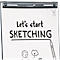Tableau blanc avec les mots : « Let's start SKETCHING ». Des croquis d'un globe, d'un arbre et d'un stylo se trouvent en dessous.