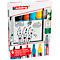 Eine Packung Edding Flipchart Marker. Aufschrift: 6er Set, Highlight & Shading. Sichtbar: Stifte, Skizzen und Text.