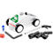 White, rollable device with green and black elements. Beside accessories like bottle, angle, clamps and screws.