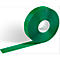 Roll of green tape, with a strip protruding. On a light background.