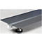 Grey, rectangular plate with a wheel and an adjustable foot. Light grey background.