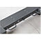 Gray metal frame with handles and a cable. There are screws and a recessed plate on the frame.