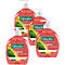 Vier rote Palmolive-Seifenspender. Aufschrift: Hygiene Plus, entfernt 99,9% der Bakterien.