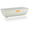 Rectangular, ivory-colored tub. The CEMO logo is on the side. There are small feet on the underside.