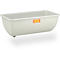 Beige rectangular tub with rounded sides, standing on a leg, with 'CEMO' sticker.