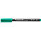 A green Staedtler Lumocolor permanent marker. Black barrel with white lettering. The tip is light green.