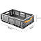 Grey, open transport box with yellow handles. Dimensions are indicated: 570 x 370 x 161 mm.