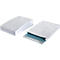 Two white envelopes, one open, one with folded paper. The inside of the open envelope is blue.