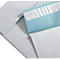 Close-up of several white envelopes, partially open. A blue envelope is sealed with a white adhesive strip.