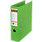 Green binder with white label, brand 'bene', two metal rings and hole punch.