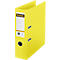Yellow binder with 'bene' logo and white labels. Black metal rings and levers.