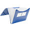Blue expandable file folder with transparent dividers.