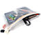 Transparante mesh tas met inhoud: pennen, notitieboek, kabels. Opschrift: 'folderstyle'.