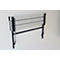 Grey folding table mounted on the wall with black frame. The table is folded.