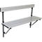 Light-colored wall bench with backrest. Seat and back are light gray, frame and brackets are black.