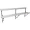 Silver bench with backrest, on a white background. The angle is slightly oblique.