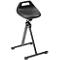 Black stool with seat with handle, metal frame.