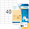 Paket mit transparenten Etiketten und 40 vorgestanzten Etiketten. Aufdruck mit Informationen und Herstellermarke.