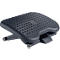A dark gray footrest with a ribbed surface and adjustable feet. An ergonomic detail.