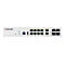 Commutateur Fortinet blanc avec ports, indicateurs et logo. Étiquettes : Console, USB, 10/100, etc.