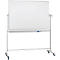 White, rolling whiteboard with pen holder. On wheels, for flexible use. Ideal for presentations and notes.