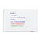 White rectangular whiteboard with a silver frame. Text in blue, red and green: Emailliert, magnetic, writable, dry wipe, scratch resistant, acid & solvent resistant, 25 years surface guarantee, antimicrobial & antiviral.