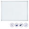 White whiteboard with silver frame. Four pictograms below: magnet, wipeable, sponge, accessories.