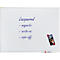 Wit whiteboard met opschrift: gelakt, magnetisch, beschrijfbaar, afwisbaar. Magneet met brochure rechts.