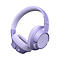 Casque violet clair, bandeau intérieur blanc. Des boutons sont situés sur l'écouteur.