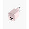 Chargeur USB rose clair avec port USB-C et USB-A.