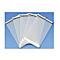 Sacs d'expédition transparents disposés en éventail, avec des bandes adhésives blanches et des éléments noirs.