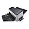 Un scanner gris et noir avec une alimentation papier ouverte sur fond blanc. Le scanner est de la marque Fujitsu, le modèle est fi-7600.
