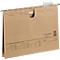 Brown cardboard hanging file with labels and metal hooks.