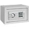 White safe with number pad and turn handle.