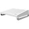 Weißer Fußhocker mit grauen Stützfüßen und dem Wort „Fellowes“.
