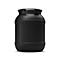 Récipient cylindrique noir avec couvercle, sur fond blanc. Le couvercle a une forme rectangulaire avec un évidement.