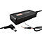 Schwarzes Netzteil mit Kabel und Stecker, daneben ein Winkelstecker und ein weiterer Stecker.