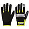 Gants de travail noirs avec des accents jaunes et argentés ; le logo 'PORTWEST' est visible.