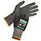 Gants de travail gris, marque Uvex, paume noire avec étiquette verte.