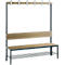 Garderobebank Basic Plus, 1-zijdig, rugleuning, met schoenenrek, onderstel zwartgrijs RAL 7021, B 1500 mm, decor eiken ser.