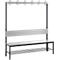 Garderobebank Basic Plus, 1-zijdig, rugleuning, met schoenenrek, onderstel zwartgrijs RAL 7021, B 1500 mm, decor zilvergrijs