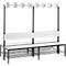 Garderobebank Basic Plus, 2-zijdig, rugleuning, met schoenenrek, basisframe zwart-grijs RAL 7021, B 1960 mm, decor wit
