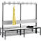 Garderobebank Basic Plus, 2-zijdig, rugleuning, met schoenenrek, basisframe zwartgrijs RAL 7021, B 1960 mm, decor zilvergrijs