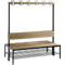 Garderobebank Basic Plus, 2-zijdig, rugleuning, met schoenenrek, beenframe zwart-grijs RAL 7021, B 1500 mm, decor eiken Ser.