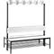 Garderobebank Basic Plus, 2-zijdig, rugleuning, met schoenenrek, beenframe zwart-grijs RAL 7021, B 1500 mm, decor wit