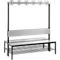 Garderobebank Basic Plus, 2-zijdig, rugleuning, met schoenenrek, pootstel zwartgrijs RAL 7021, B 1500 mm, decor zilvergrijs