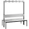 Garderobebank Basic Plus, 2-zijdig, rugleuning, zonder schoenenrek, pootstel zwartgrijs RAL 7021, B 1500 mm, decor zilvergrijs