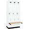 Garderobekast C+P Evolo Plus, 3 vakken van elk 300 mm breed, sokkel, zwevende bank, B 900 x D 815 x H 1950 mm, draaigrendel, verkeerswit/verkeerswit