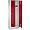 Garderobekast Evolo S 3000, met sokkel, 2 vakken, cilinderslot, lichtgrijs RAL 7035/rood RAL 3003
