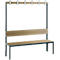 Garderobenbank Basic Plus, 1-seitig, Rückenlehne, ohne Schuhrost, Fußgestell schwarzgrau RAL 7021, B 1500 mm, Dekor Eiche Ser.